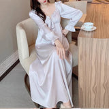 Court Style Princess Nightdress Spring Women Long Nightgown Elegant Retro Sleepwear Sexy Sweet Nightwear Casual Home Dress LANFUBEISI