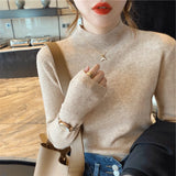 Autumn Winter Women Mock neck Sweaters Pullover Tops Knitwear Fashion Female Long Sleeve Skinny Elastic Casual Knitted Shirts LANFUBEISI