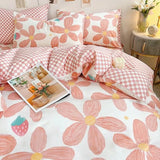 LANFUBEISI Kawaii Bedding Set Kids Adult Flat Sheet Duvet Cover Pillowcase Single Double Full Size Bed Linen Floral Cherry Home Textile LANFUBEISI