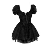 2023 Summer Black Gothic Mini Dress Women Short Sleeve Even Party Dress Female Casual Bodycon Lace Beach Sundress Female Chic LANFUBEISI