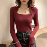 Women Pullover Sweater Autumn Long Sleeve Pullover Basic Top Fashion Elastic Female Winter Solid Knitted Jumper LANFUBEISI