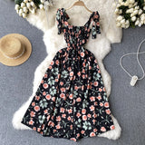 YuooMuoo Romantic Floral Print Bandage Straps Dress Summer Vacation Fashion White Black Beach Long Sundress Korean Party Vestido LANFUBEISI