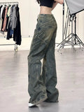 LANFUBEISI New Design Denim Wide Leg Pants High Waist Fashion Full Length Jeans Show Thin Classical Trousers Korean Retro Trend Streetwear
