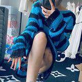 New Punk Gothic Long Unisex Sweater Summer Women Striped Cool Hollow Out Hole Broken Jumper Loose Rock Thin Dark Streetwear Top LANFUBEISI