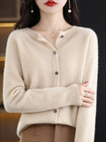 New Fashion Autumn 100% Pure Merino Wool Womens O-neck Cardigan Cashmere Sweater 2023 Female Clothing Grace Knitwear Korean Tops LANFUBEISI