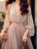 Fashion New Women Elegant Casual Skirts Suit Vintage Chiffon Solid Party Shirts Tops A-Line Saya Two Pieces Set Female Clothes LANFUBEISI