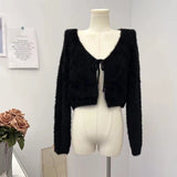 Solid color Sexy Mink velvet Loose fitting Knitted Women's top Sweater cardigan Autumn and winter Women's sweater LANFUBEISI