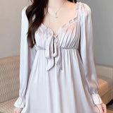 Court Style Princess Nightdress Spring Women Long Nightgown Elegant Retro Sleepwear Sexy Sweet Nightwear Casual Home Dress LANFUBEISI