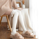 Japanese Vertical Stripe Plush Stockings Autumn Winter Cute Tights Kawaii Lamb Fur Wool Ball Calf Socks Lolita Knee High Socks LANFUBEISI