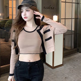 Cardigan Sweaters for Women Crewneck Women's Top Loose Outerwear Knitted T-shirt LANFUBEISI