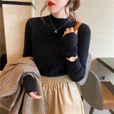 2023 Fashion Solid Color Turtleneck Women Autumn Winter Knitted Sweaters Basic Primer Pullovers Korean Sweater Slim-fit Pullover LANFUBEISI