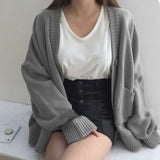 2023 Autumn Women's Sweater Fashion V-neck Vintage Knitted Cardigan Korean Loose Solid Sweaters Female LANFUBEISI