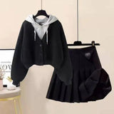 Plush Thickened Casual Long Sleeved Hooded Mini Pleated Skirt Two-piece Set Fashionable Women's Skirt Set LANFUBEISI