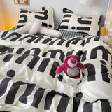 LANFUBEISI Korean Style Black Letter Bedding Set Bed Flat Sheet Pillowcase Fashion Duvet Cover Set Kid Adult Queen Full Twin Size Bed Cover LANFUBEISI