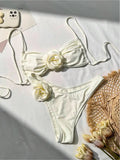LANFUBEISI Ruffle Mock Button Tummy Control Bikini Swimwear Brazilian Bikini Set Swim Suit Top Push-Up Swimwear Bikini Swimsuit LANFUBEISI