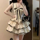 LANFUBEISIKorean Sweet Kawaii Dress Women Gothic Y2k Polka Dot Print Bow Sailor Collar Party Mini Fairy Dresse Casual France Elegant Dress