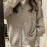 Deeptown Zipper Grey Sweater Cardigan Women Korean Reviews Many Clothes Long Sleeve Knit Tops Harajuku Streetwear Jerseys Jumper LANFUBEISI