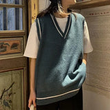 Y2K Style Women's Knitted Sweater Vest New Oversized Knitwear All-Match Pullover Tops V Neck Sleeveless Girls Retro Jumpers LANFUBEISI