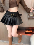 Sexy Mini Skirts Women High Waist Autumn Winter Fashion Solid Slim Pleated Skirt Female Streetwear Culottes Clubwear LANFUBEISI