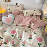 LANFUBEISI Korean Style Bedding Set Boys Girls Twin Queen Size Duvet Cover Flat Sheet Pillowcase Bed Linen Kids Adult Fashion Home Textile LANFUBEISI