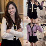 Women's Korean Version Sweater jacket V-neck Knitted Long Sleeved Cardigan Jacket LANFUBEISI