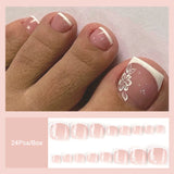 Fashion Nude Pink DIY Pedicure French Fake Toenails With Designs Removable Square Short Toe Nails Press On Nails False Toenail LANFUBEISI