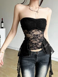 2024 Summer Harajuku Y2k Aesthetic Black vest Korean Sexy Lace Crop Tops Women Streetwear Backless Grunge Camisoles corsets chic LANFUBEISI