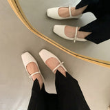 LANFUBEISI Spring Square Toe Ballet Shoes Fashion Low Heel Mary Jane Shoes Casaul Silver Shallow Buckle Soft Sole Shoes LANFUBEISI