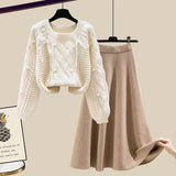 Autumn and Winter Set New Large Women's Knitted Sweater Women's Style Loose Slim Half Skirt Two Piece Set Fashion LANFUBEISI