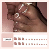 Summer French Toe Nails Set Press On Short Square Acrylic Nail Kits Wearable False Nails Nude Color Fashion Fake Feet Nail Tips LANFUBEISI