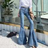 2023 Spring and Autumn Light Color Flared Pants Women's Retro High Waist Splicing Loose Slim Wide Leg Denim Pants y2k jeans LANFUBEISI