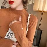 Autumn Winter Women Mock neck Sweaters Pullover Tops Knitwear Fashion Female Long Sleeve Skinny Elastic Casual Knitted Shirts LANFUBEISI