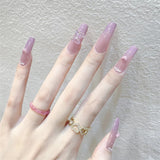 24Ps/Set Medium Long French Fake Nails Bow Japan Nude Pink with Pearls Artificial Acrylic Press on Nails Removable Stick on Nail LANFUBEISI