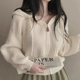 Women Long Sleeve Sweater Korean Style Casual Outerwear Woman Fashion Chic Zip Up Cardigan Knit Top Female Hooded Jumper LANFUBEISI