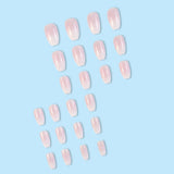 24 Pcs Glossy Short Ballerina Press On Nails Pink Gradient Fake Nails Artificial Finger Manicure False Nails For Women LANFUBEISI