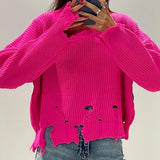 Female Ripped Sweater Women Long Sleeve Solid Knitted Tops Pullovers Sweaters Jumpers LANFUBEISI