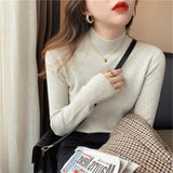 Autumn Winter Women Mock neck Sweaters Pullover Tops Knitwear Fashion Female Long Sleeve Skinny Elastic Casual Knitted Shirts LANFUBEISI