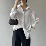 Button Up Satin Silk Shirt Vintage Blouse Spring Fashion Women Korean Tops Lady Long Sleeves Loose Street Shirts Blusas LANFUBEISI