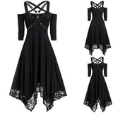 Open Sleeve Half Halloween Plus Women Gothic Dress Shoulder Lace Size Women'S Dress Long Sleeve Womens Swing Dress LANFUBEISI