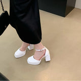 Xibeilove 2024 New Silk Wedding Party Women Pumps Sandals Punk Style Platform Buckle Strap Thick Square High Heels Shoes LANFUBEISI