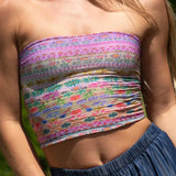 Summer Boho Bandeau Vest Cute Hiking Outfits Preppy Style Fitness Girl Strapless Tube Tops Graphic Print Off Shoulder Crop Tops LANFUBEISI