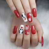 Christmas Nails Press on Snowflake Red Designs Almond Fake Nails Long Coffin Detachable False Nail for Women New Year Party LANFUBEISI