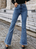Benuynffy Button Fly Women's Raw Hem Flare Jeans Autumn Fashion Woman Denim Pants Jean Femme High Waist Full Length Slim Jeans LANFUBEISI