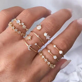 Bohemian Butterfly Pearl Rings Set for Women Shine Pearl Gothic Vintage Plated Retro Rhinestone Simple Finger Jewelry Gift LANFUBEISI