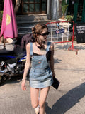 Japanese Kawaii Jean Strap Mini Dress Women 2000s Vintage Y2k Clothing Sleeveless Denim Dress Korean Even Party Chic Outwear LANFUBEISI