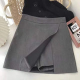 Lucyever Black Gray Women Skirts A-Line Korean Style High Waist Split Mini Skirt Woman Simple Casual Office Shorts Skirts Female LANFUBEISI