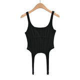 Fishbone Thread Safari Style Vest Irregular Hook Bottomed Shirt for Women Square Neck Sexy Sleeveless Sort Tops LANFUBEISI