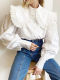 LANFUBEISI Autumn Winter Women Lolita Solid White Shirt Long Sleeve Blouse For Women