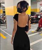 Solid Sexy Backless Maxi Dress Women Elegant Elastic Slim Short Sleeve Long dresses Female Bodycon Streetwear Clothing LANFUBEISI