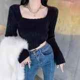 LANFUBEISI Autumn Winter Knitting Crop Tops Women Skinny Sweaters Bottom Shirts Fashion Female Long Sleeve Pullover Casual Knitted Sweater LANFUBEISI